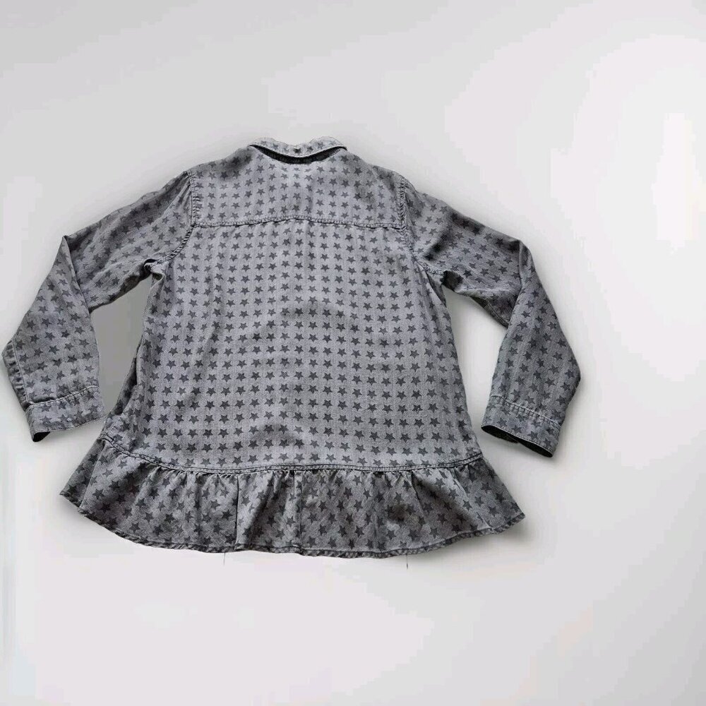 Standard Grace Chambray Top Womens L Gray Fairy Grunge LS Roll Up Tab Whimsigoth - Picture 16 of 16